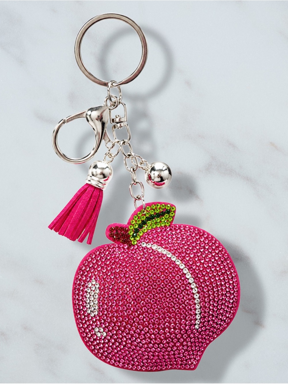 Peach Rhinestone Charm Keychain